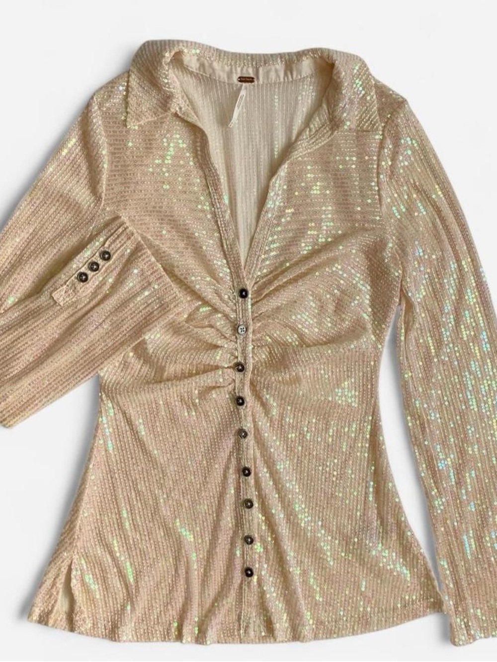 Free People semi sheer iridescent ivory sequin blouse